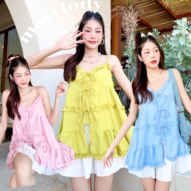 ❤️mayylody❤️ มินิเดรส สายเดี่ยว สไตล์เกาหลี ใส่เป็นเลเยอร์ตัวนอกน่ารักสุดๆ ผ้านุ่มฟู (เสื้อโคเรีย)