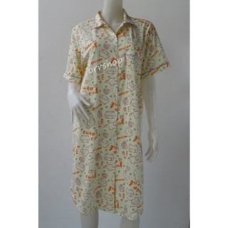 ชุดนอนผู้ใหญ่ ไซส์ฟรีไซส์ F ชุดกระโปรงแขนสั้น ผ้ายืด แบบคอปก…