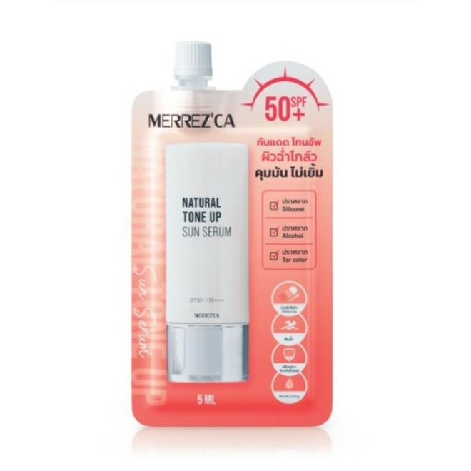 Merrez'ca Natural Tone Up Sun Serum Spf50+ PA++++5 Ml.  เมอร์เรซกา เนเชอรัล โทน อัพ ซัน เซรั่ม (1ซอง)