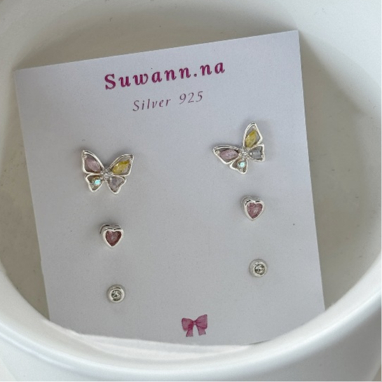 Suwann.na [ราคาต่อเซต] ต่างหู ต่างหูเงินแท้ เซตผีเสื้อหลากสี