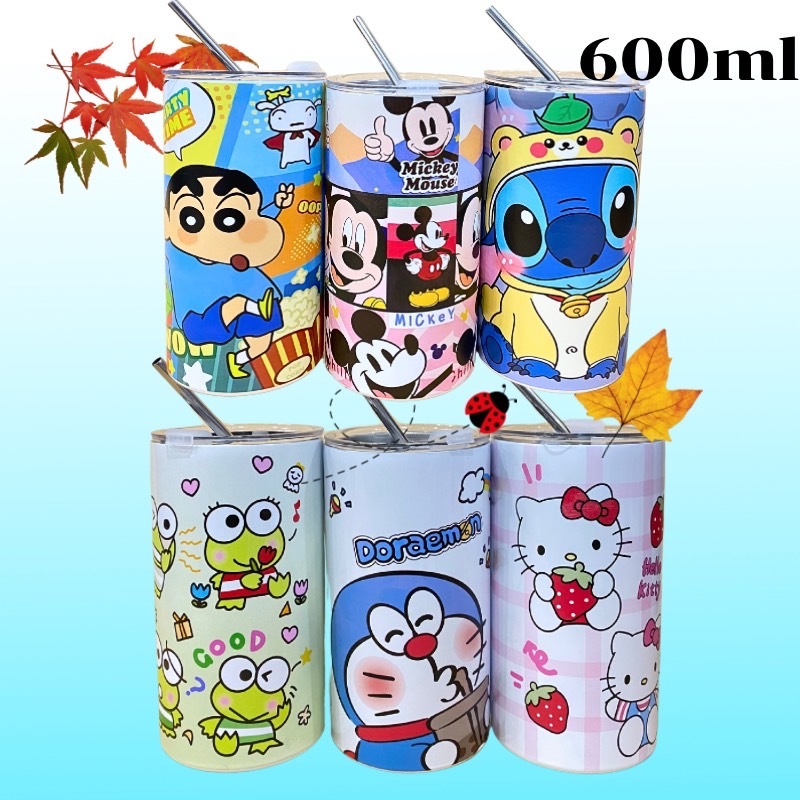 แก้วกาแฟ สกรีนลายการ์ตูน ขนาด 600 ml. สแตนเลส 304