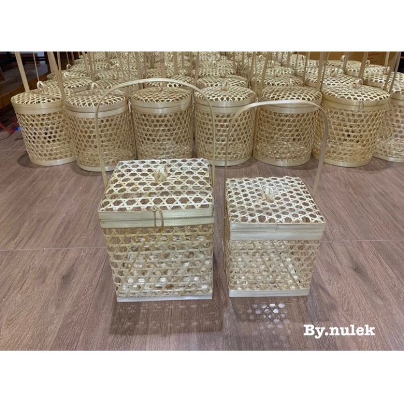 ชะลอมสานไม้ไผ่ ทรงปิ่นโตเหลี่ยม 6x6 นิ้ว และ 7x7 นิ้ว