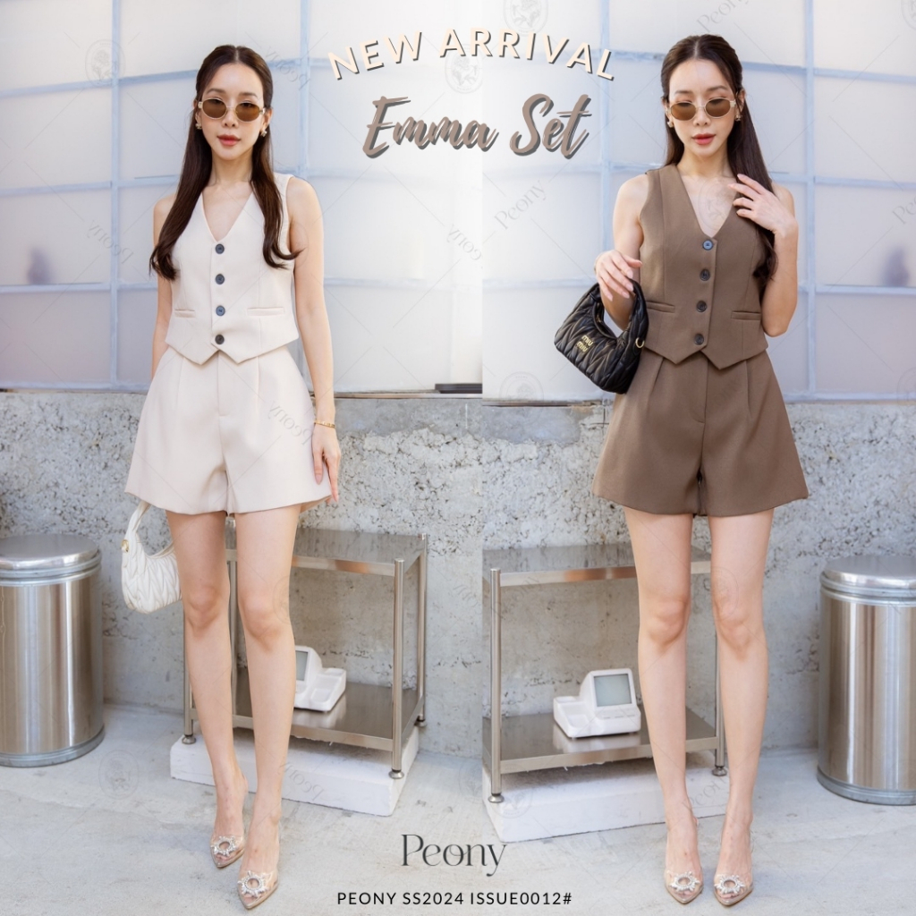 [ ส่งฟรี ] PEONY : EMMA 0012 : ชุดเซต เซตเสื้อ+กางเกงขาสั้น ชุดเซตผู้หญิง สัมผัสนุ่ม บุซับในทั้งชุด Premium Cutting