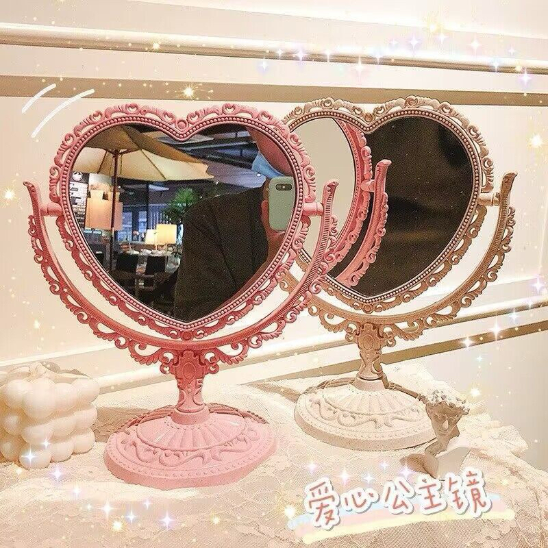 ร้านไทย พร้อมส่ง กระจกสองด้าน รูปหัวใจ สําหรับตกแต่ง กระจกแต่งหน้า สไตล์ยุโรปวินเทจ ขนาดกะทัดรัด