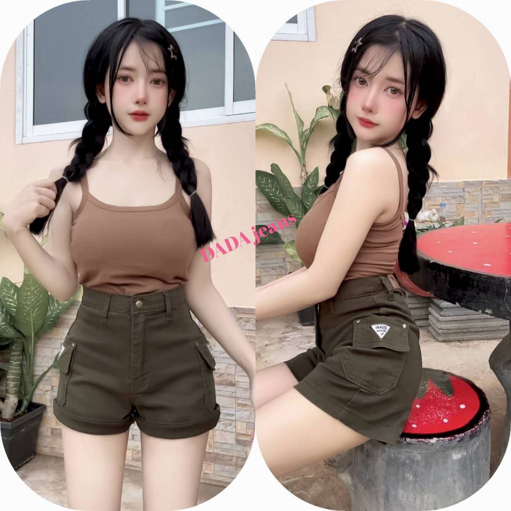 🔥มาใหม่🔥กางเกงยีนส์ขาสั้นเอวสูง ผ้าสี กระเป๋าข้าง DADA JEANS สไตล์คาร์โก้💕