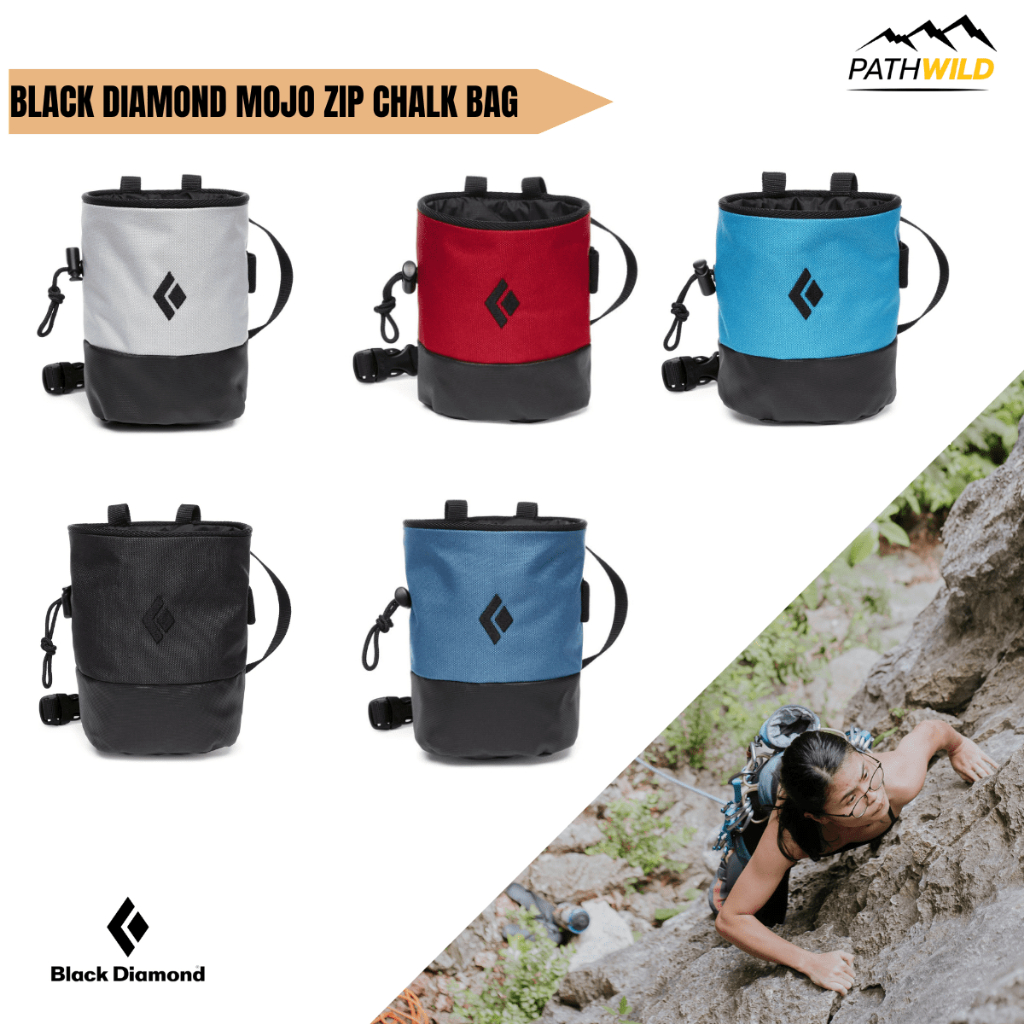 BLACK DIAMOND MOJO ZIP CHALK BAG ถุงชอล์กสำหรับนักปีนหน้าผา มีกระเป๋าซิปด้านหน้าสำหรับใส่โทรศัพท์ กุญแจ หรือของสำคัญอื่น