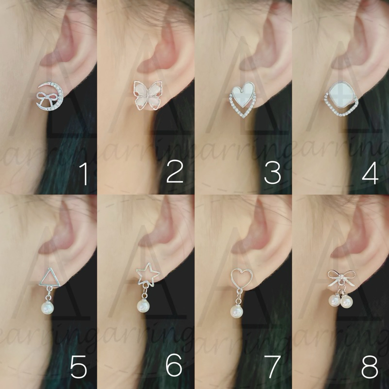 [มินิมอลสีเงิน122] ต่างหูมินิมอลแบบติดหู ราคาต่อ1คู่ พร้อมแป้น(ทับหลัง)แบบโลหะทุกคู่