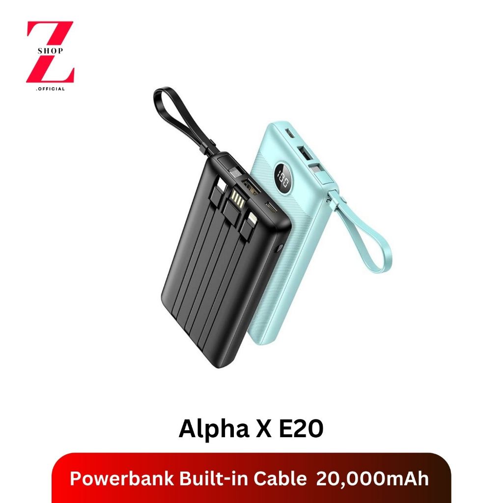 Alpha·X E20 แบตสำรอง 20,000mAh รุ่นมีสายในตัว (Built-in) ของแท้ประกัน 1 ปี รองรับccc