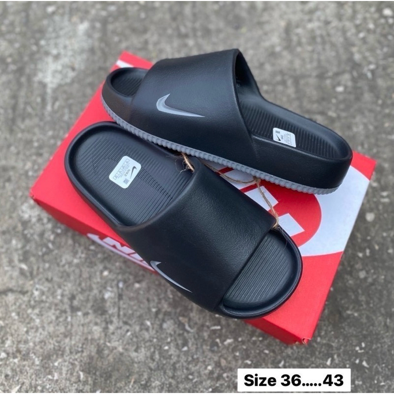 รองเท้าแตะ 2024 NIKE CALM SLIDE ผิวหยาบ พื้นโลโก้ มีป้าย รองเท้าแตะพื้นสูง รุ่นใหม่ นิ่มมาก