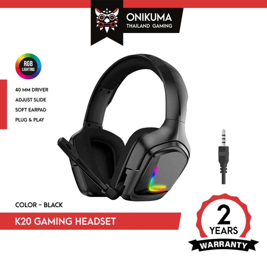 ONIKUMA K20 Gaming Headset หูฟังเกมมิ่ง 3.5 ลำโพง 40 mm แสงไฟ RGB ใช้งานได้หลากหลายอุปกรณ์