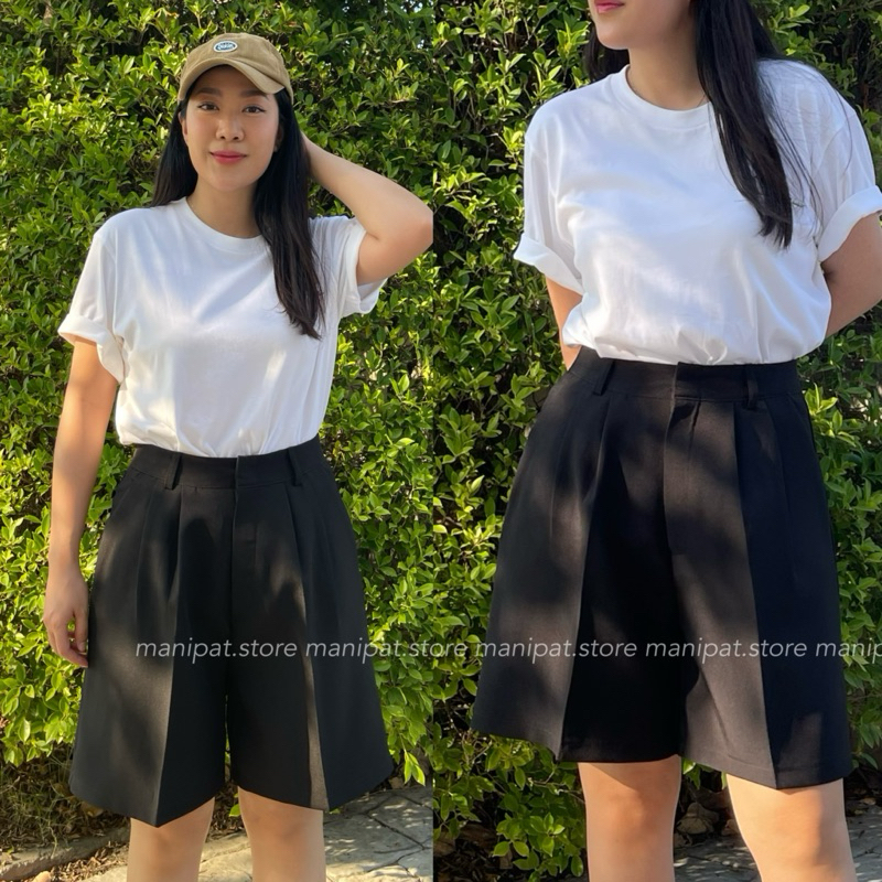 MANIPAT กางเกงขาสั้นผู้หญิงเอวสูง ทรงนักเรียน ผ้าไอด้า