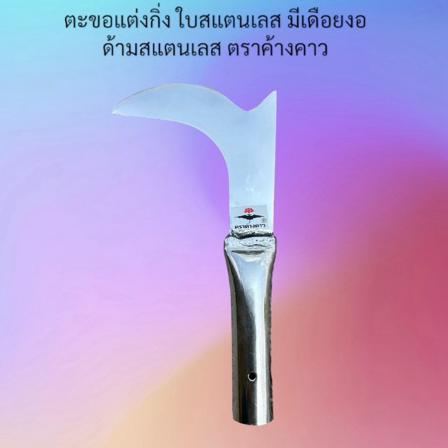 ตะขอแต่งกิ่ง ใบสแตนเลส มีเดือย งอ ด้ามสแตนเลส ตราค้างคาว มีดตัดกิ่ง มีดแต่งกิ่ง แต่งแหนงเรียน แต่งแขนงทุเรียน
