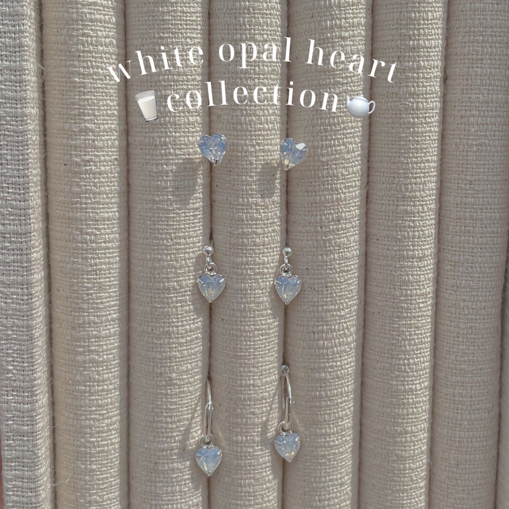 SissyJewelry // ต่างหูเงินแท้ white opal heart collection 🪞🕊️🤍✨