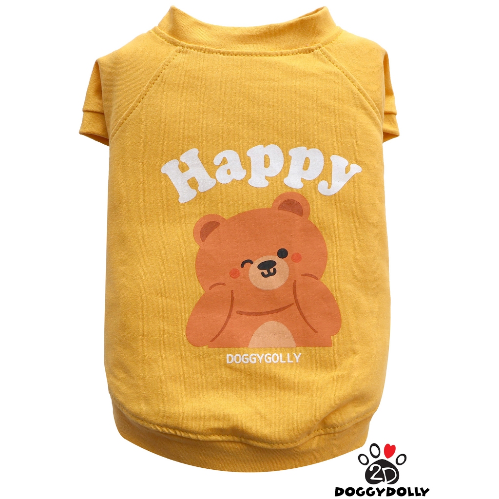 Petcloths -Doggydolly  เสื้อผ้าแฟชั่น  สัตว์เลี้ยง  หมาแมว ผ้ายืด คอกลม สีสดใส ลายหมี Happy  ขนาดไซส์ 1-9โล T854