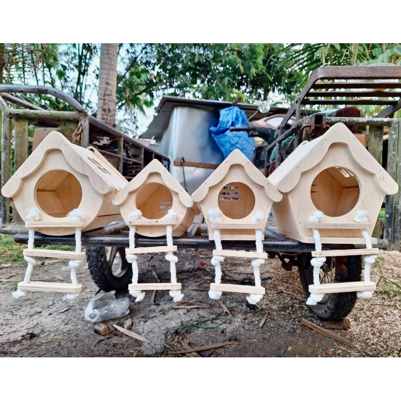 บ้านนก รังนก บ้านชูการ์ รังเพาะนก สำหรับสัตว์เลี้ยง ที่นอน ทำรัง พร้อมบันไดเชือก ไม่เคลือบสีกัดแทะได้ - รูปที่ 7