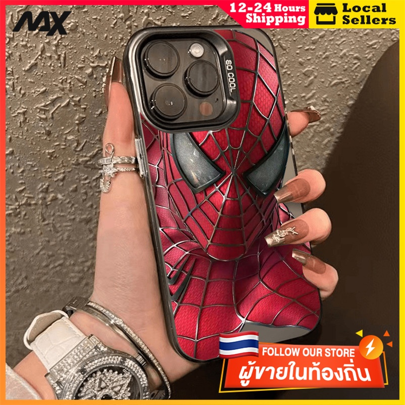 สีดำหรูหราซิลิโคนแข็งกรณีโทรศัพท์ ภาพใหญ่สไปเดอร์แมนfor IPhone 13 15 7Plus 14 12 11 Pro MAX 8 6 7 6S Plus X XR XS