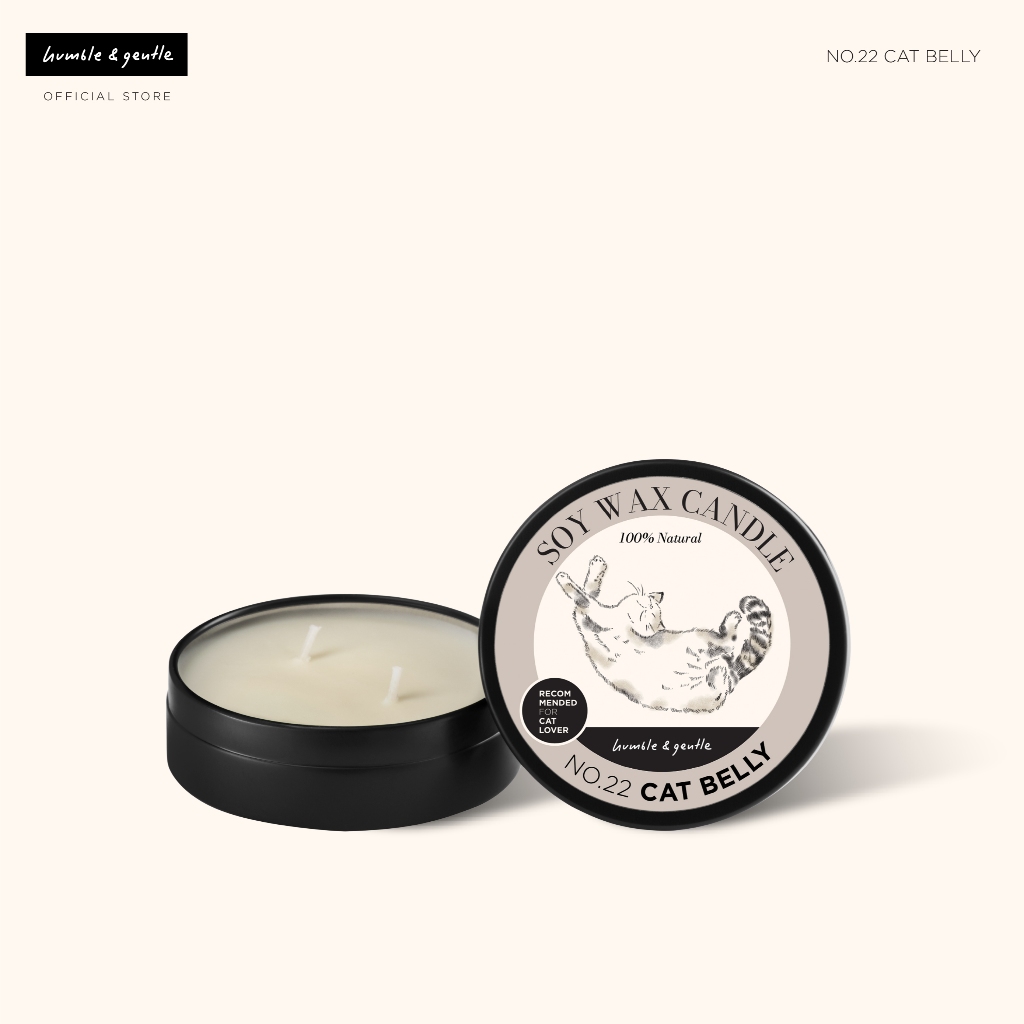 Humble&Gentle Soy Wax Candle - No.22 Cat Belly เทียนหอมไขถั่วเหลือง 100% Natural ขนาด 80ml กลิ่นกัญชาแมว ใบไทม์ และโอลี