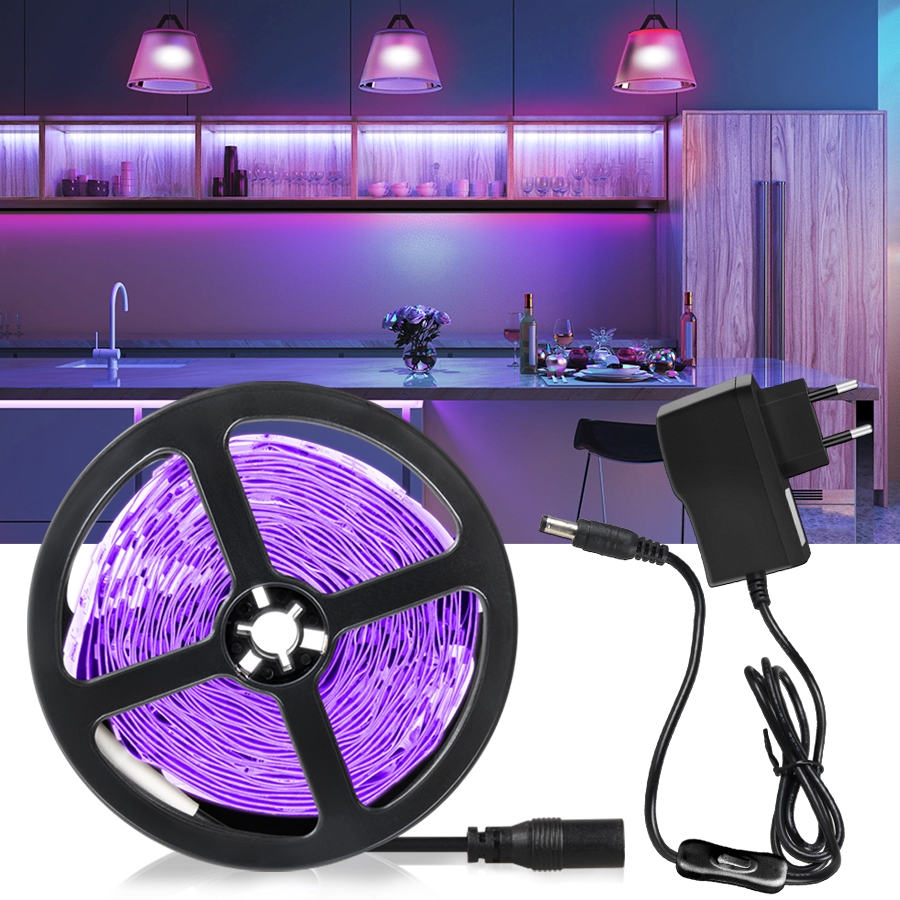 ไฟเส้น LED แสง UV 12V Blacklight โคมไฟ5M LED ริบบิ้นพร้อมสวิตช์สำหรับเรืองแสงเต้นรำปาร์ตี้เวทีภาพวาด