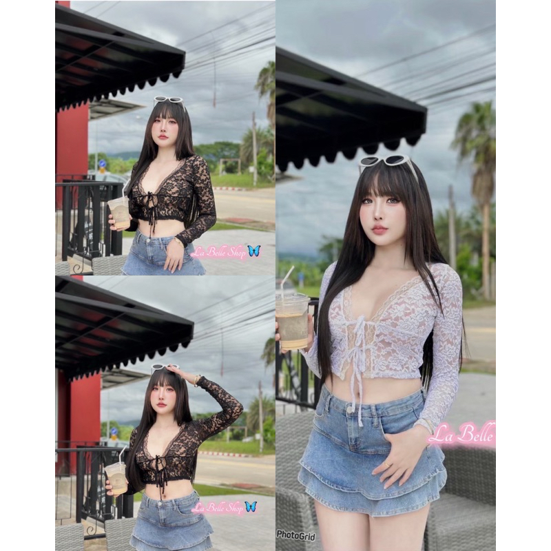 mnv_shop ( B102 ) เสื้อลูกไม้ แขนยาว ทรงคอวีมีชับใน งานฮิตมากจ้า สวยแซ่บๆมาก ผ้าลูกไม้ไม่คัน
