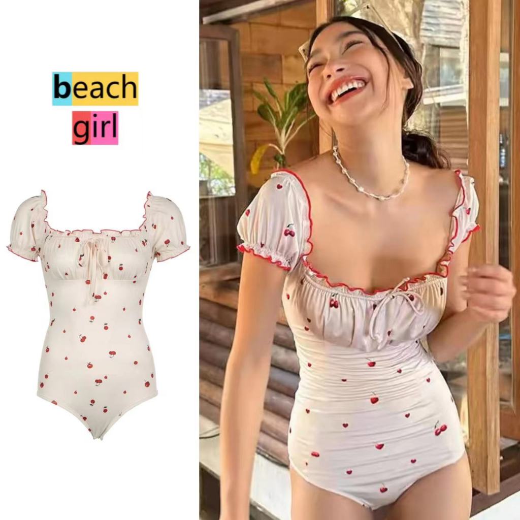 👙beachgirl👙 ชุดว่ายน้ำวันพีช ลายเชอร์รี่ รุ่นใหม่ โชว์หลัง ผ้าเนื้อดี  #0329