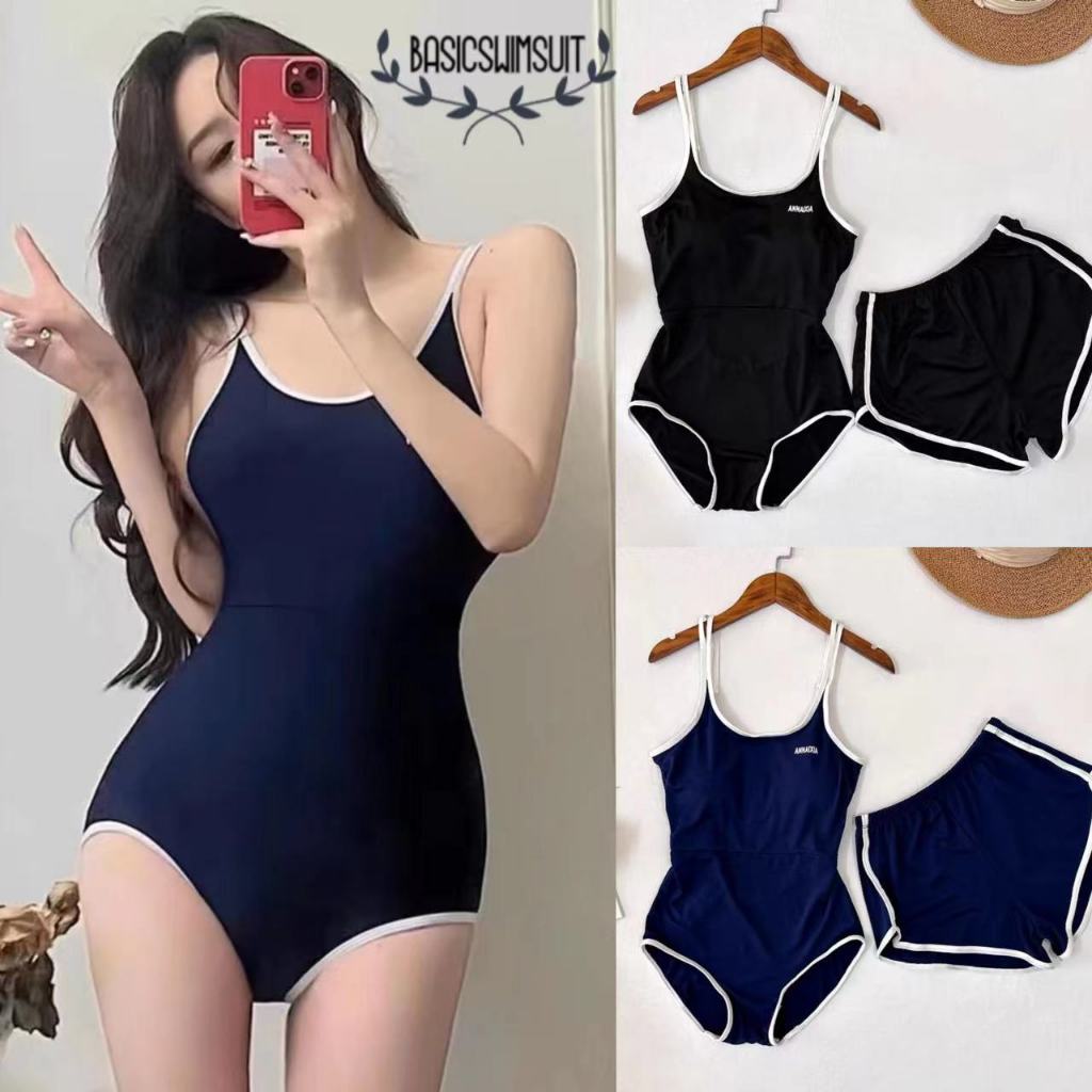 🧡Basic swimsuit💛 ชุดว่ายน้ำเซ็กซี่ ทูพีช เอวสูง สีดํา รุ่นใหม่ โชว์หลัง ผ้าเนื้อดี #0265