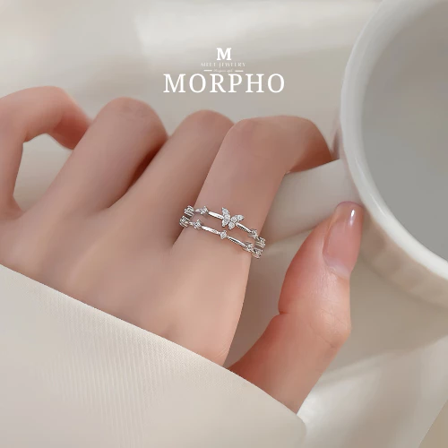 MEET💕แหวนเงิน Morpho แหวนผู้หญิง แหวนเงินสวยๆ แหวนปรับขนาดได้ แหวนเรียบหรู แหวนแฟชั่น