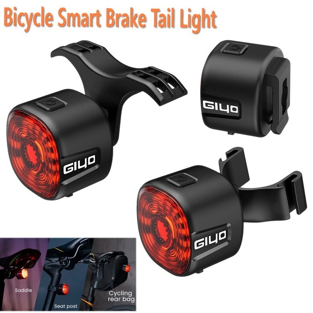 GIYO ไฟท้ายจักรยาน LED อัจฉริยะ มีไฟเบรค กันน้ำ IP66 ปรับแสงไฟ 6 โหมด ความสว่างสูง ติดตั้งได้ทั้งรางเบาะและรัดหลักอาน