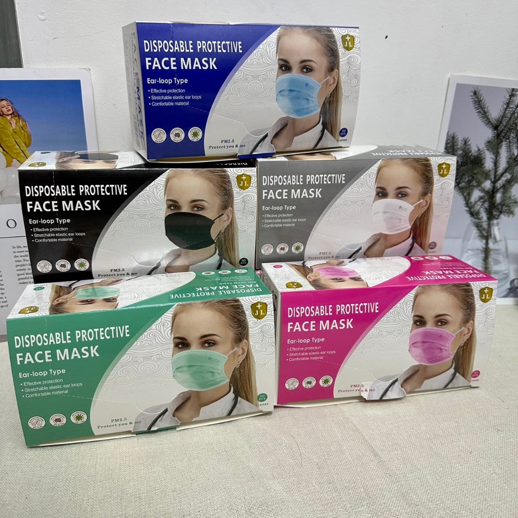 FaceMask สีพื้นสีพลาสเทลเนื้อหนา3ชั้น ป้องกันฝุ่นPM2.5แมส