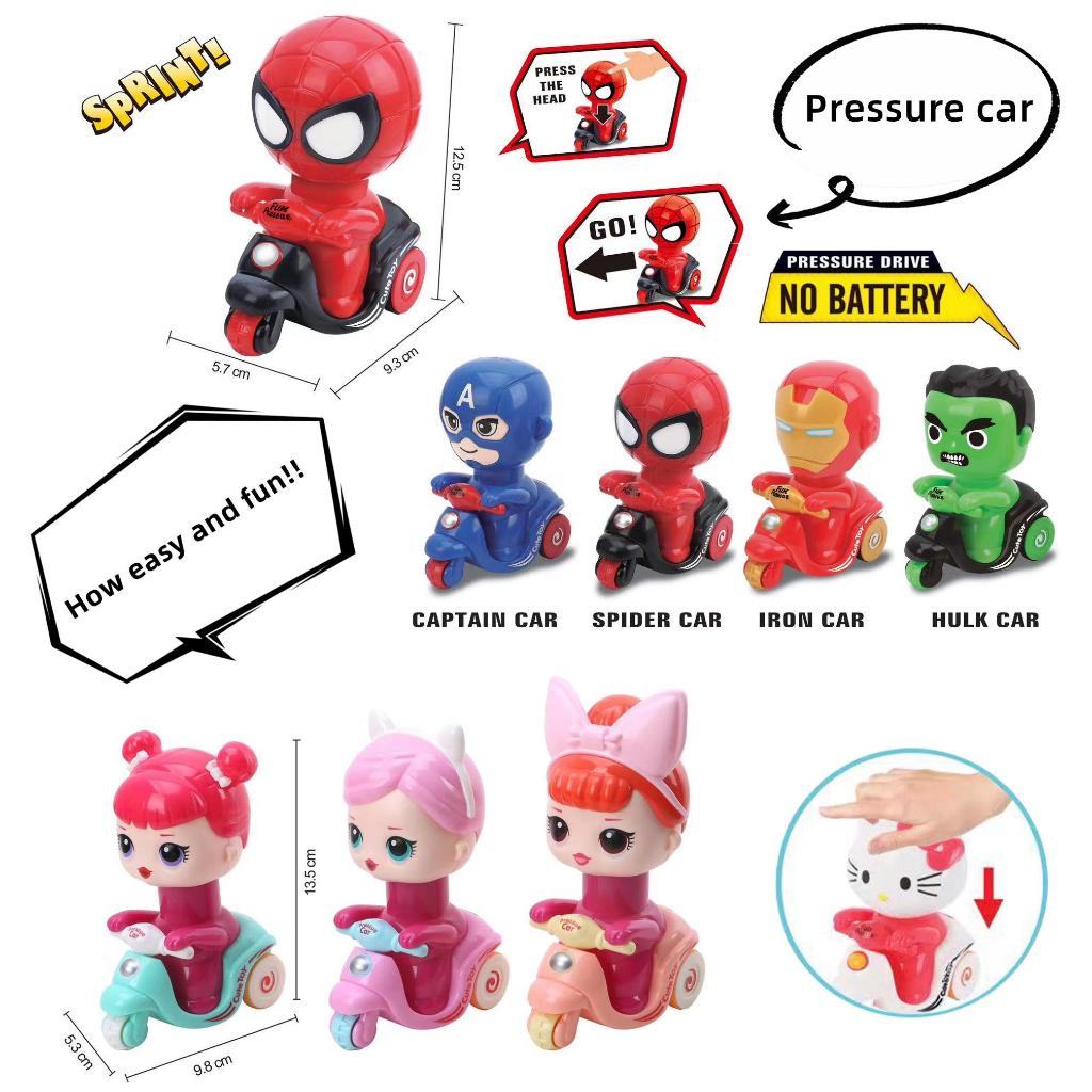 [พร้อมส่ง]ของเล่นรถเฉื่อย รูปโมเดลคิ๊ดตี้ สไปเดอแมน แอลโอแอล สมดุล ไม่ต้องใช้ถ่าน กดหัวแล้วจะวิ่งได้ กันตก ขนาด 13 ซม.