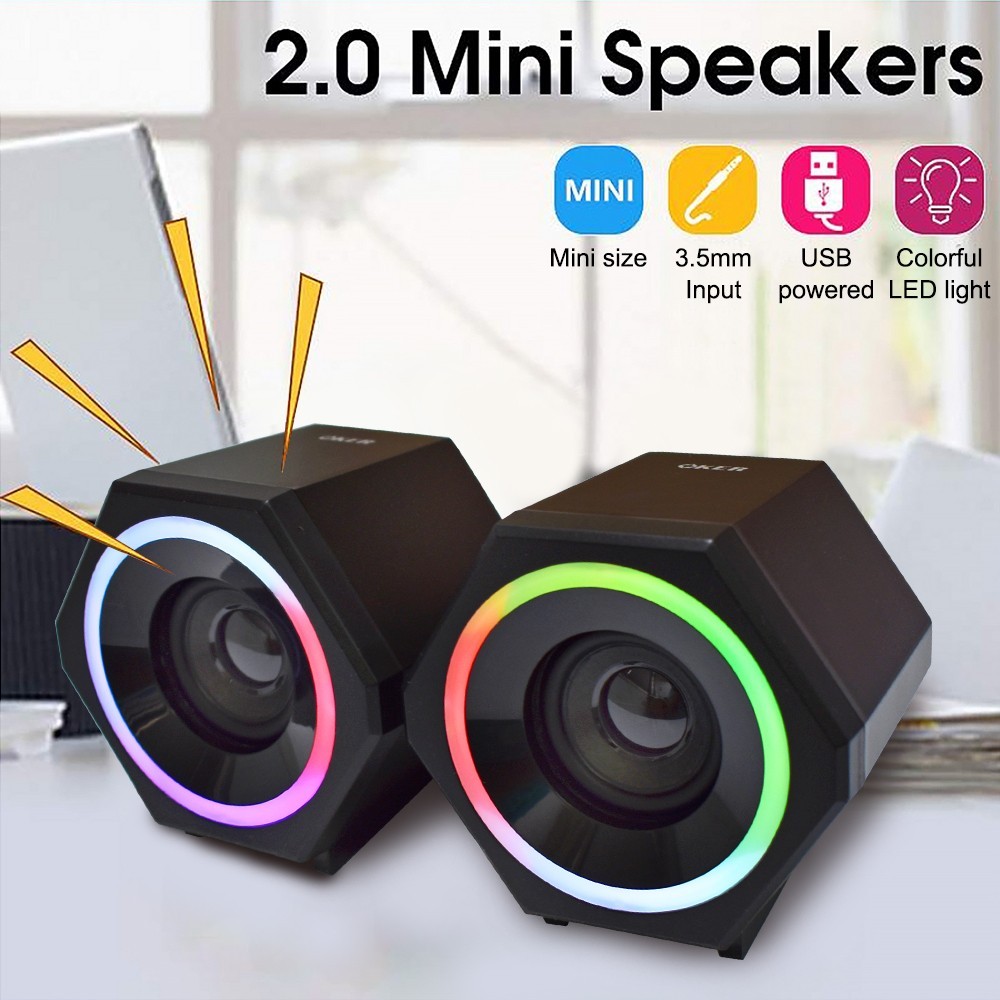 OKER SP-859 MULTIMEDIA SPEAKERS ไฟเรืองแสง 3w. x2