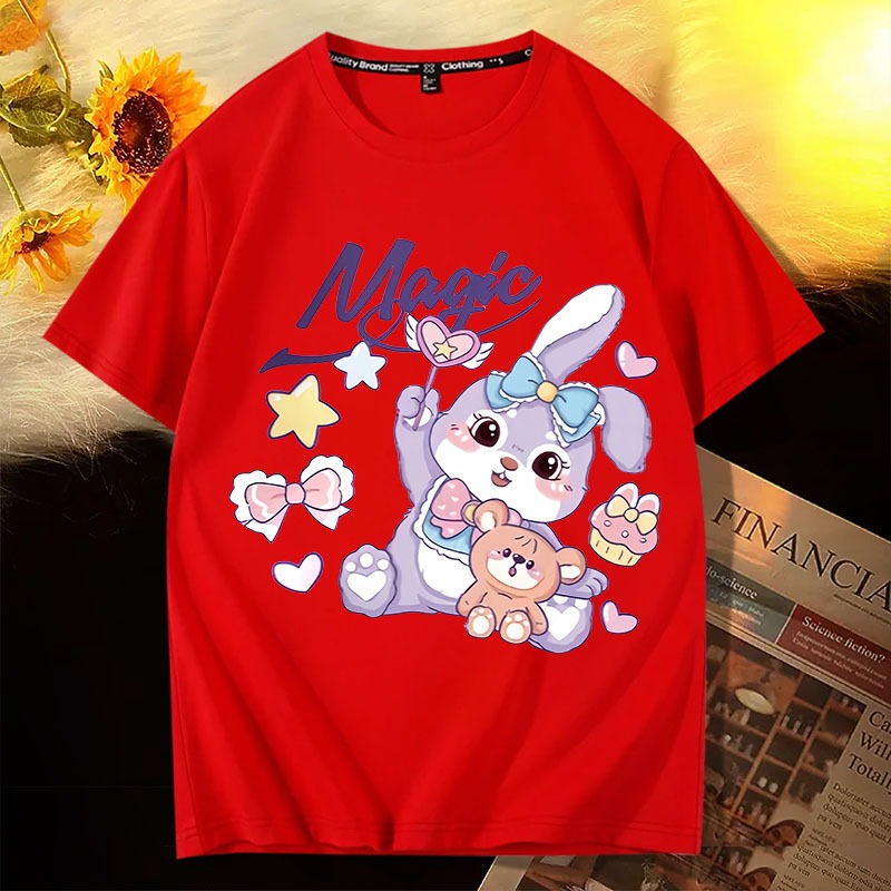 D840（พร้อมส่งจากไทย）เสื้อยืดแขนสั้ง สำหรับชายและหญิง.ลายแฟชั่งน่ารัก