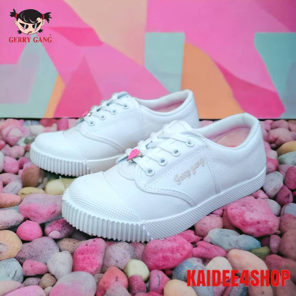 รองเท้านักเรียน รองเท้าผ้าใบสีขาว Gerry Gang รุ่น PK888