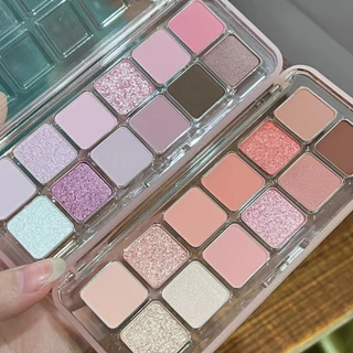 พาเลทตา 12สี โทนสีชมพู สีส้ม เนื้อเรียบเนียน ประกายชิมเมอร์ ติดทน กันน้ำ สีธรรมชาติ เหมาะสำหรับผู้เริ่มต้น