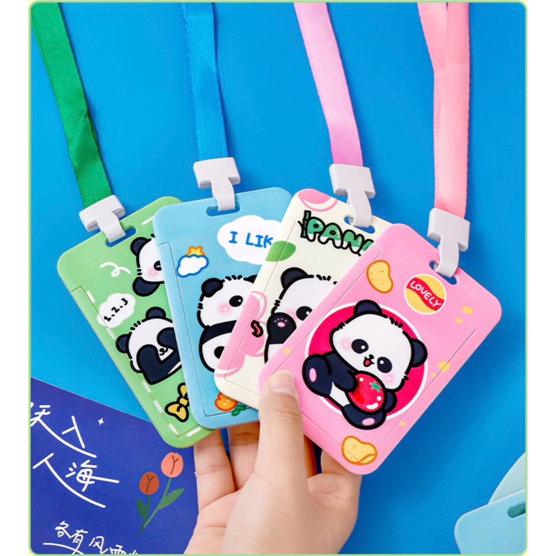 ซองใส่บัตรพนักงานลายแพนด้า แนวตั้ง มีสายคล้องคอ