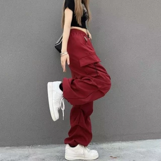 S-10XL กางเกงคาร์โก้สไตล์อเมริกัน กางเกงขากว้าง ทรงหลวม เอวปรับได้สามารถใส่ได้ทั้งผู้หญิงผู้ชาย