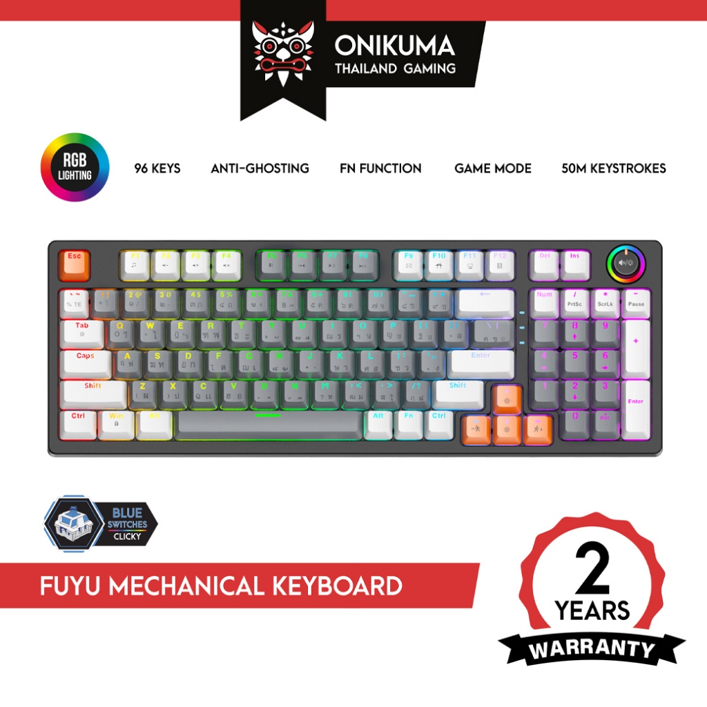 ONIKUMA FUYU Mechanical Keyboard คีย์บอร์ดเกมมิ่ง แมคคานิคอล 96 ปุ่ม ไทย-อังกฤษ แสงไฟ RGB