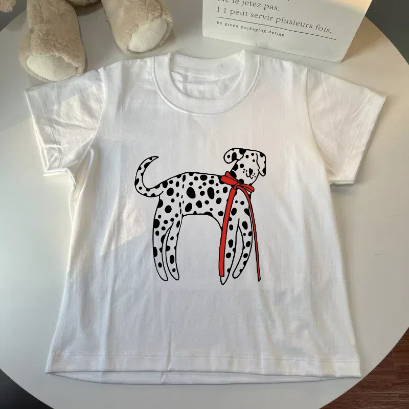 （จัดส่งตลอด 24 ชั่วโมง）Angle Official เสื้อครอปBabytee สกรีนลายน้องหมาจุด เนื้อผ้าคอตตอน