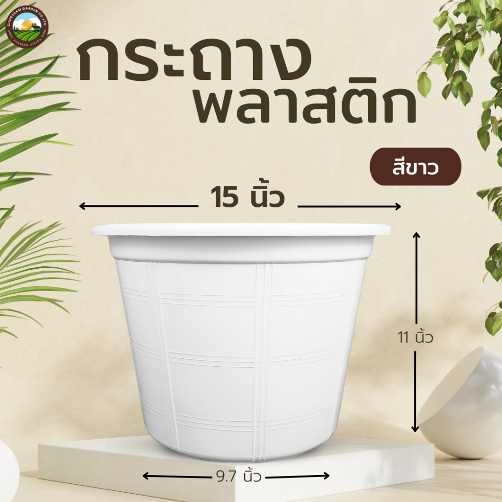 กระถางต้นไม้ พลาสติก ขาว แคคตัส ราคาโรงงาน ราคาถูกที่สุด สีขาว 15 นิ้ว (ขั้นต่ำ 2 ใบ)