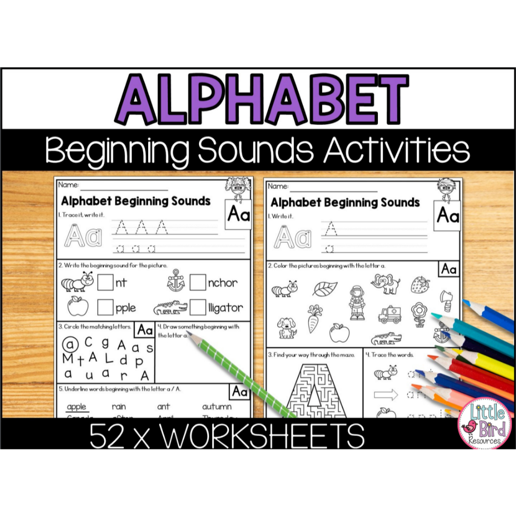 แบบฝึกหัด Worksheet Alphabet Beginning Sounds Worksheets Letters A-Z