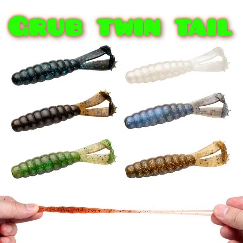 หนอนยาง หางคู่ 7 ซม. 3.1 กรัม (6 ตัว/แพ็ค) เหยื่อยาง