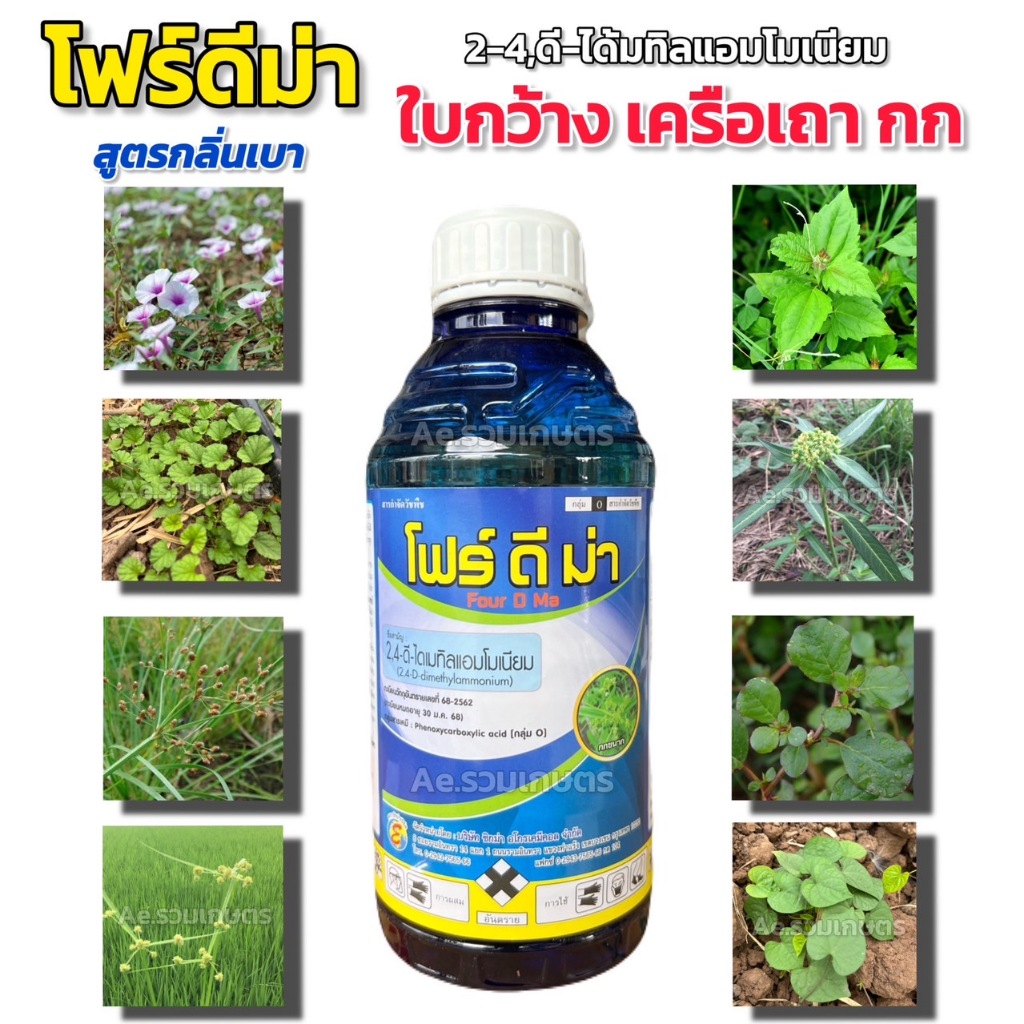 2,4-ดี 24d ทูโฟดี โฟร์ดีม่า (ไม่เหม็น) กำจัดวัชพืช ใบกว้าง ตระกลูกก  ผักบุ้ง แห้วหมู กก หญ้ายาง เครื