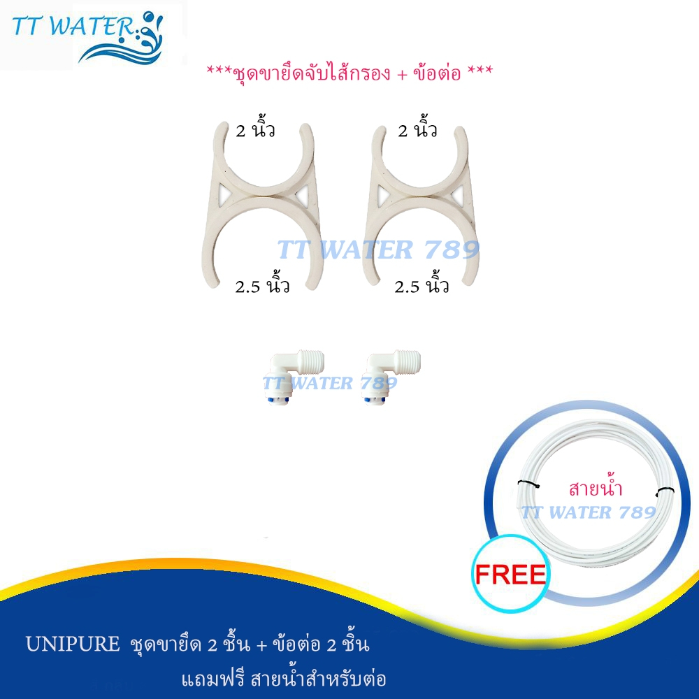 UNIPURE คลิปล๊อคไส้กรองน้ำ Duo Clip 2 ชิ้น พร้อมข้อต่อ 2 ชิ้น  แถมฟรี สายน้ำ