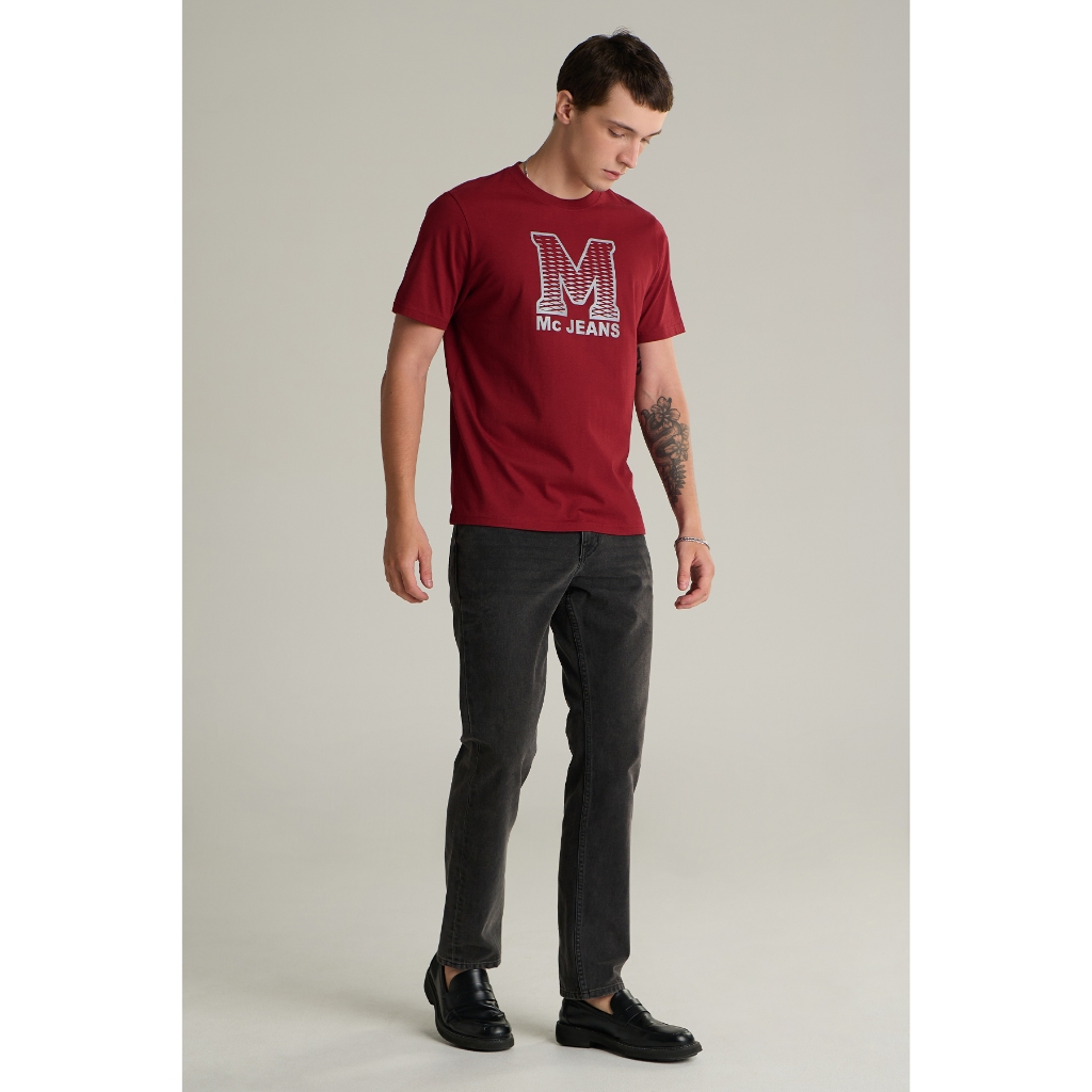 Mc jeans เสื้อยืดแขนสั้นผู้ชาย คอกลม สีแดง MTTZ762