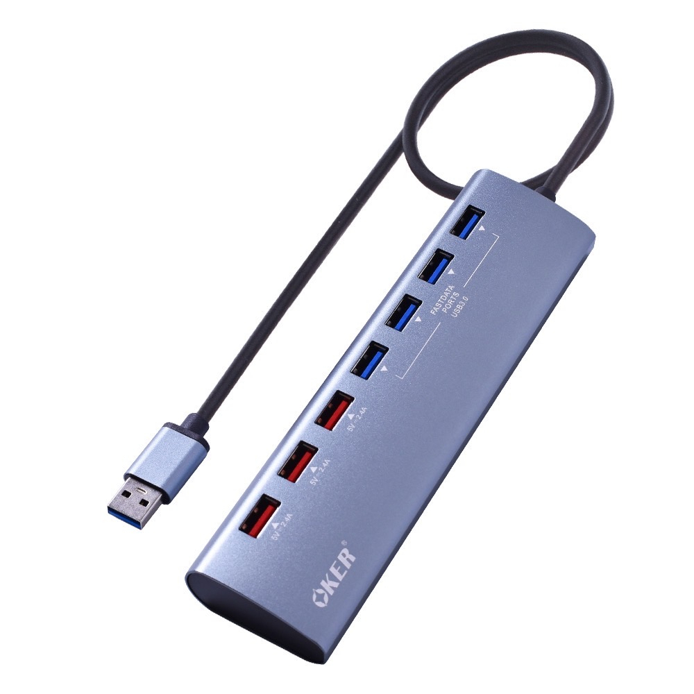 OKER Hub 7 Ports USB 3.0 + adapter+ Fast charging 2.4A Chip set รุ่น H-725