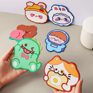 พร้อมส่งจากไทย💥 แผ่นรองแก้ว จานรองแก้ว กันลื่น ลายการ์ตูนน่ารัก แผ่นรองแก้วซิลิโคน