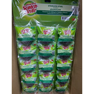 Scotch-Brite 3M สก๊อตช์-ไบรต์ ฝอยสแตนเลส ขนาด 14 กรัม ( แพ็ค 12 ชิ้น แถม 3 ชิ้น) รุ่นแพ็คเกจใหม่