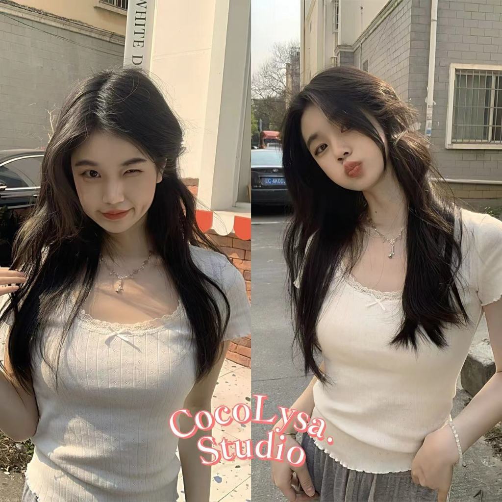 CocoLysa 2024เสื้อยืดลูกไม้สีขาวฤดูใบไม้ผลิและฤดูร้อนใหม่เสื้อผู้หญิงน่ารัก