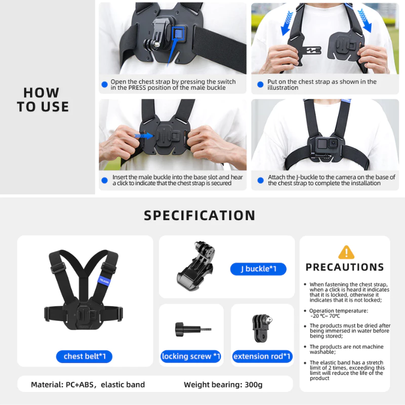 Telesin สายคาดอก ปรับองศาและขนาดได้ / Quick-release สำหรับมือถือ GOPRO,DJI Action 6/5Pro/4/3,Insta360 thumbnail 9
