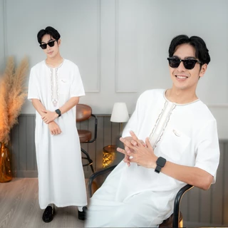 โต๊บชายแขนสั้น ยอดนิยม เนื้อผ้าทิ้งตัว ไม่ร้อน เหมาะสำหรับใส่ละหมาดออกงานอิสลาม AE66วาริสมุสลิม