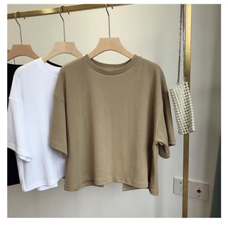 พร้อมส่งในไทย**เสื้อครอป เสื้อคอกลมผู้หญิงแขนสั้น ผ้านิ่ม เปิดหลัง Y110